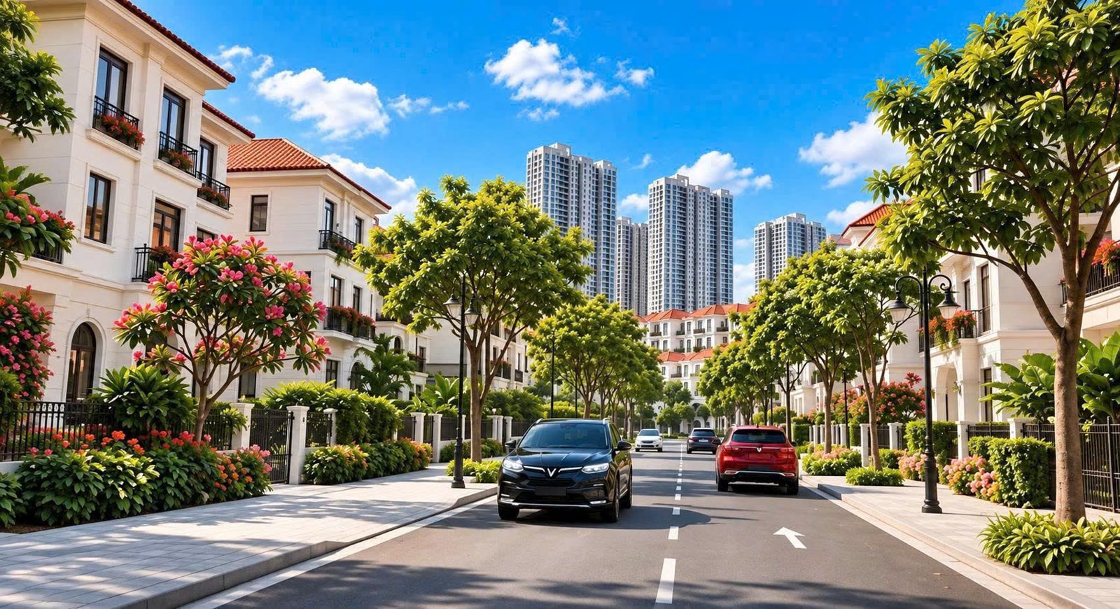 Phối cảnh dãy nhà liền kề mặt đường nội khu Vinhomes Bắc Ninh