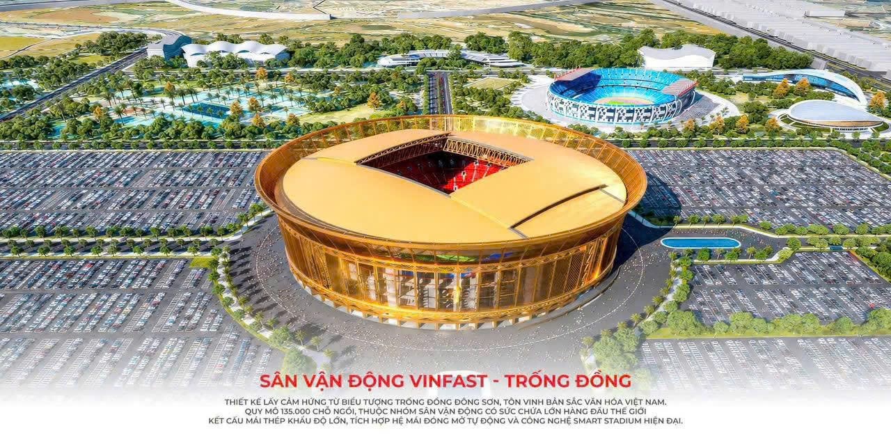 Phối cảnh sân vận động VinFast Trống Đồng của chủ đầu tư, mái vàng hình trống đồng